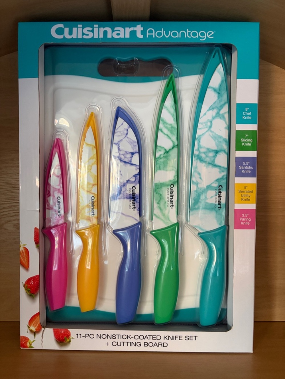 NIB•Cuisinart Advantage 11Pc Ceramic Coated Knife Set + Cutting Board